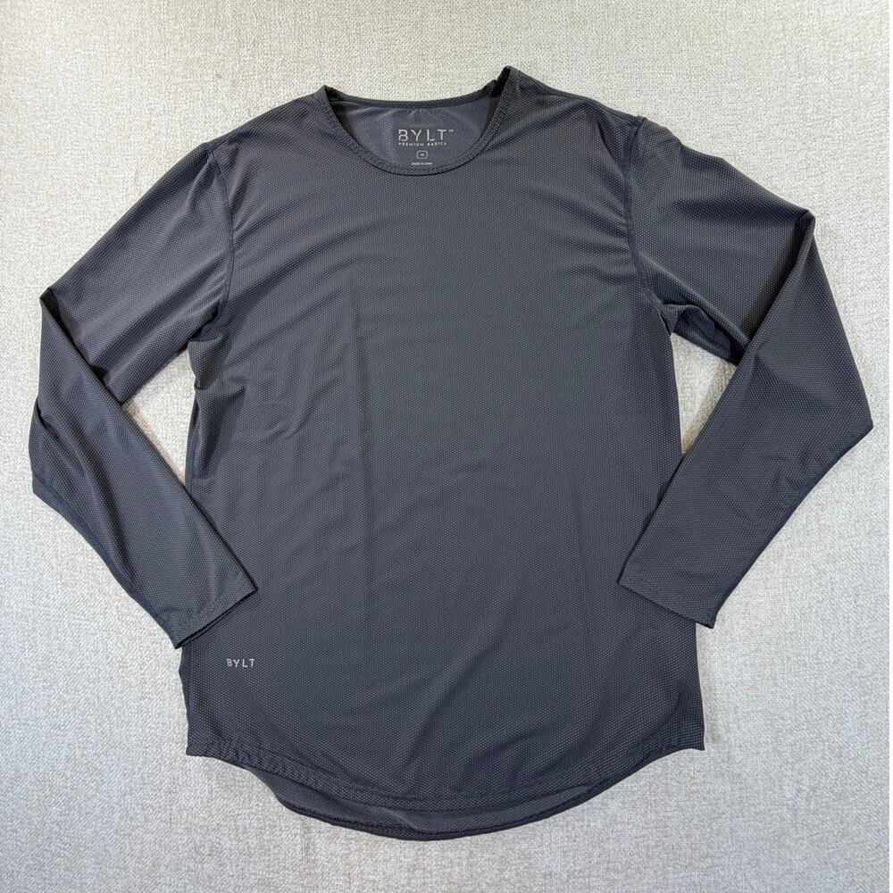 BYLT Men's Gray Medium Premium Basics Long Sleeve Pullover Casual Comfort Top